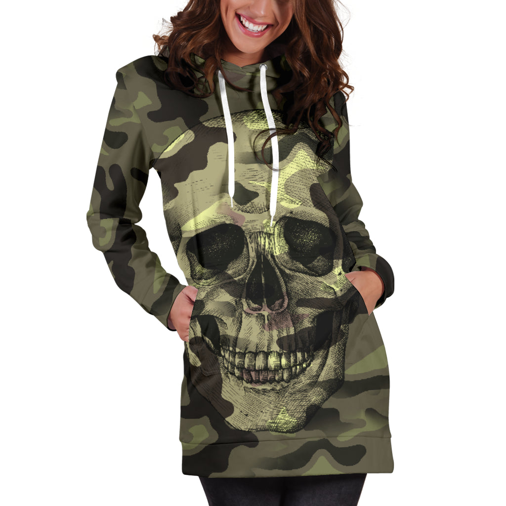 Camo Skull Camouflage with Skulls Hoodie Dress - Modern Style