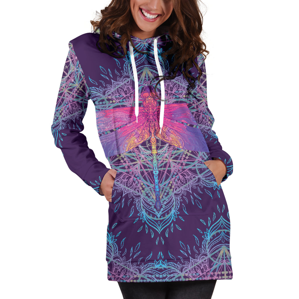 Dragonfly Mandala Hoodie Dress - Modern Style