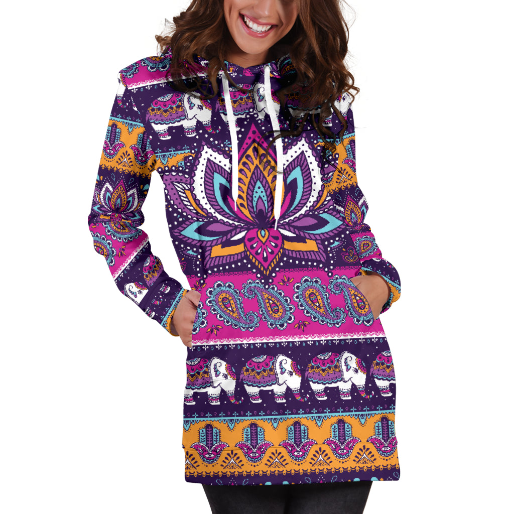 Colorful Lotus Hoodie Dress - Modern Style