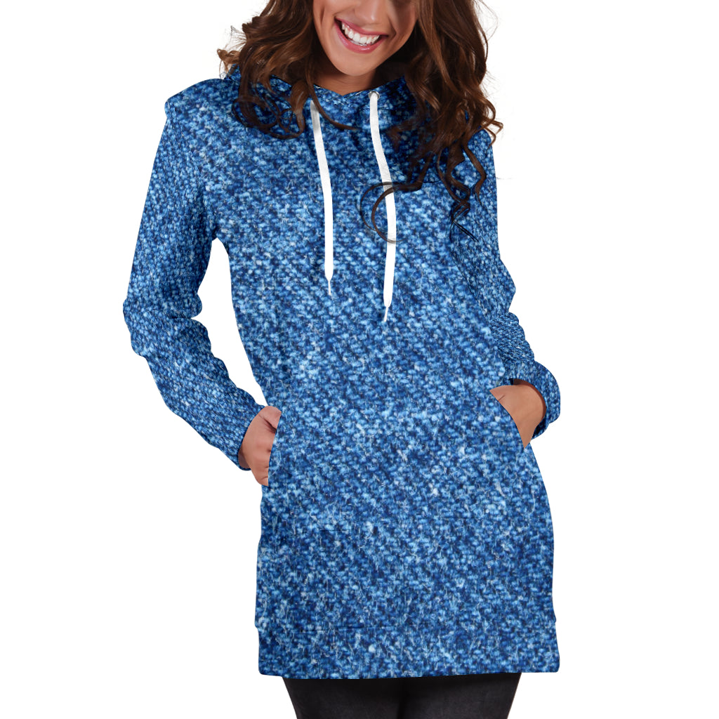 Denim Print Hoodie Dress - Modern Style