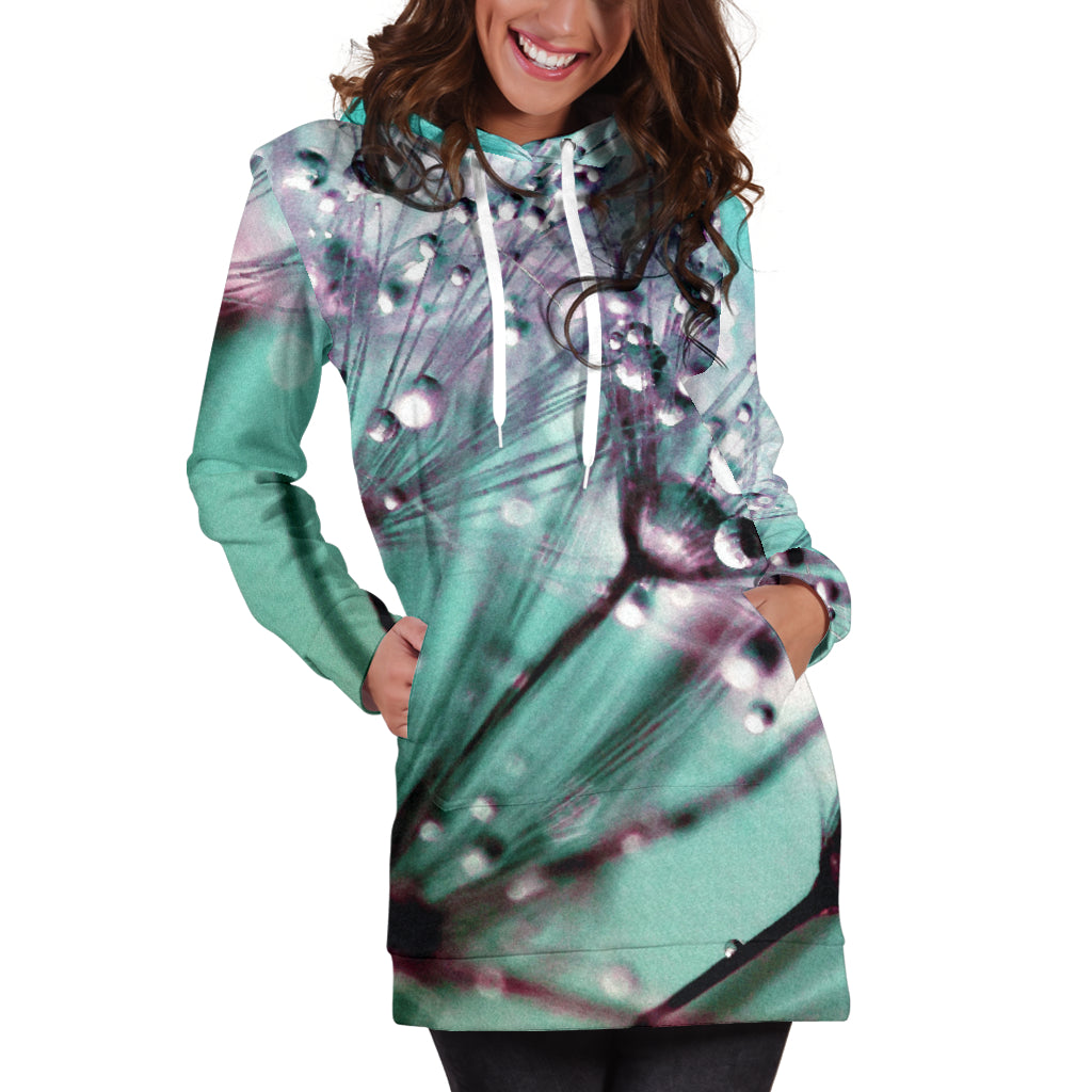 Dandelion and Water Drops Hoodie Dress - Modern Style